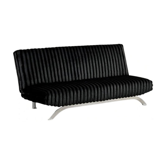 Villy Futon Sofa Bed | Chrome Metal Legs | Black Channel Tufted Fabric