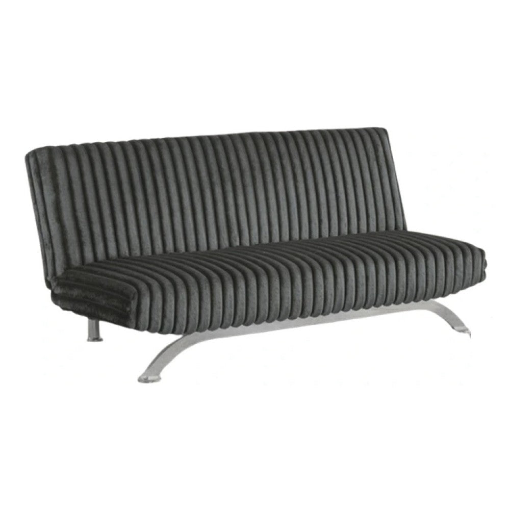 Villy Futon Sofa Bed | Chrome Metal Legs | Charcoal Channel Tuft Fabric