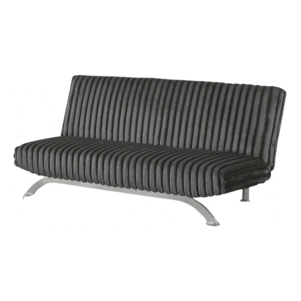 Villy Futon Sofa Bed | Chrome Metal Legs | Charcoal Channel Tuft Fabric