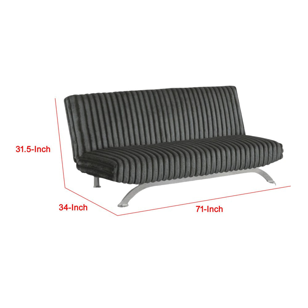 Villy Futon Sofa Bed | Chrome Metal Legs | Charcoal Channel Tuft Fabric