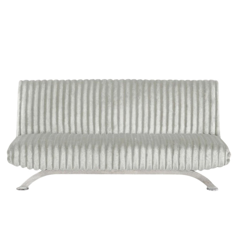 Villy Futon Sofa Bed | Chrome Metal Legs | Gray Channel Tufted Fabric