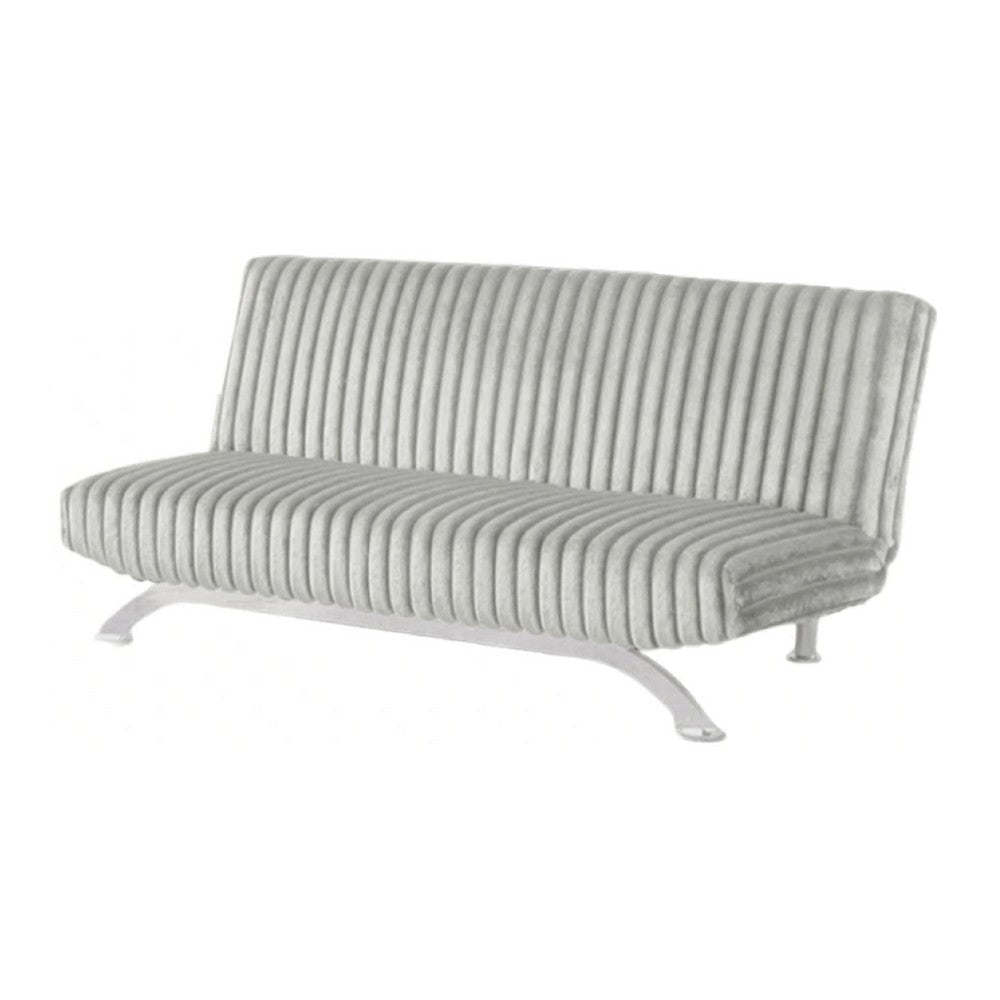 Villy Futon Sofa Bed | Chrome Metal Legs | Gray Channel Tufted Fabric