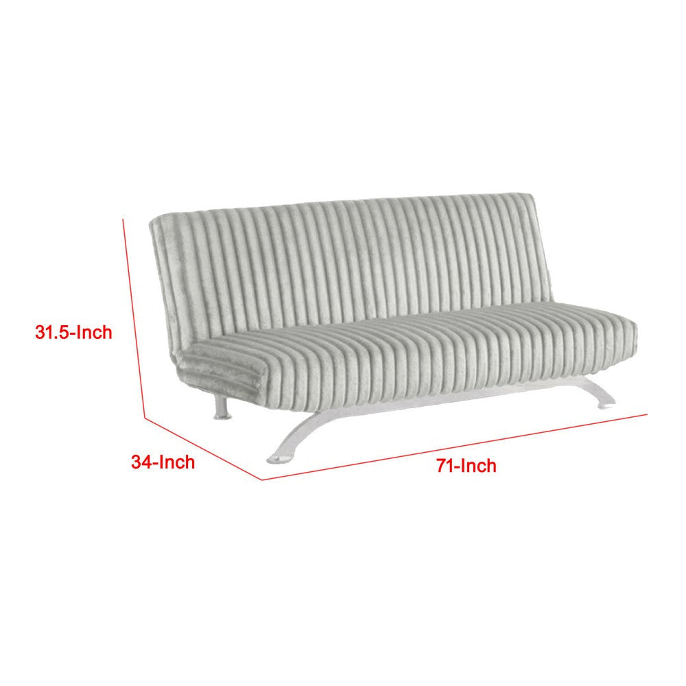 Villy Futon Sofa Bed | Chrome Metal Legs | Gray Channel Tufted Fabric