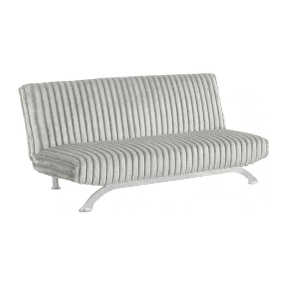Villy Futon Sofa Bed | Chrome Metal Legs | Gray Channel Tufted Fabric