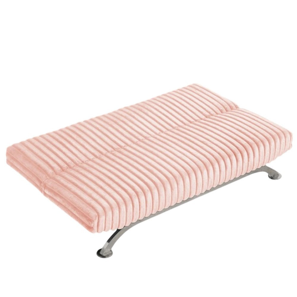 Villy Futon Sofa Bed | Chrome Metal Legs | Pink Channel Tufted Fabric