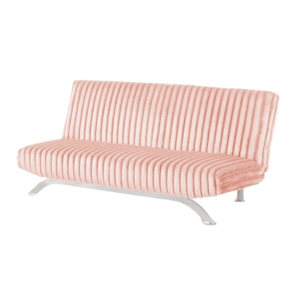 Villy Futon Sofa Bed | Chrome Metal Legs | Pink Channel Tufted Fabric
