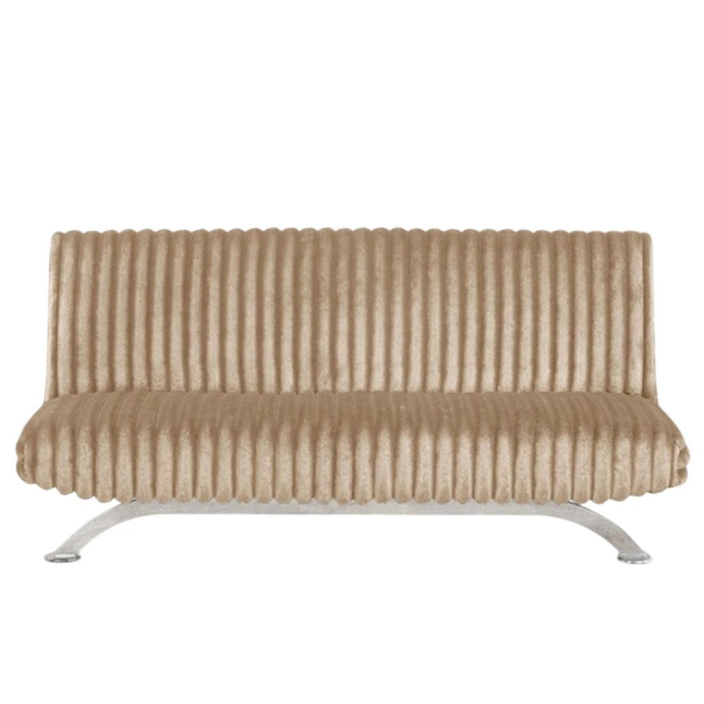 Villy Futon Sofa Bed | Chrome Metal Legs | Taupe Channel Tufted Fabric