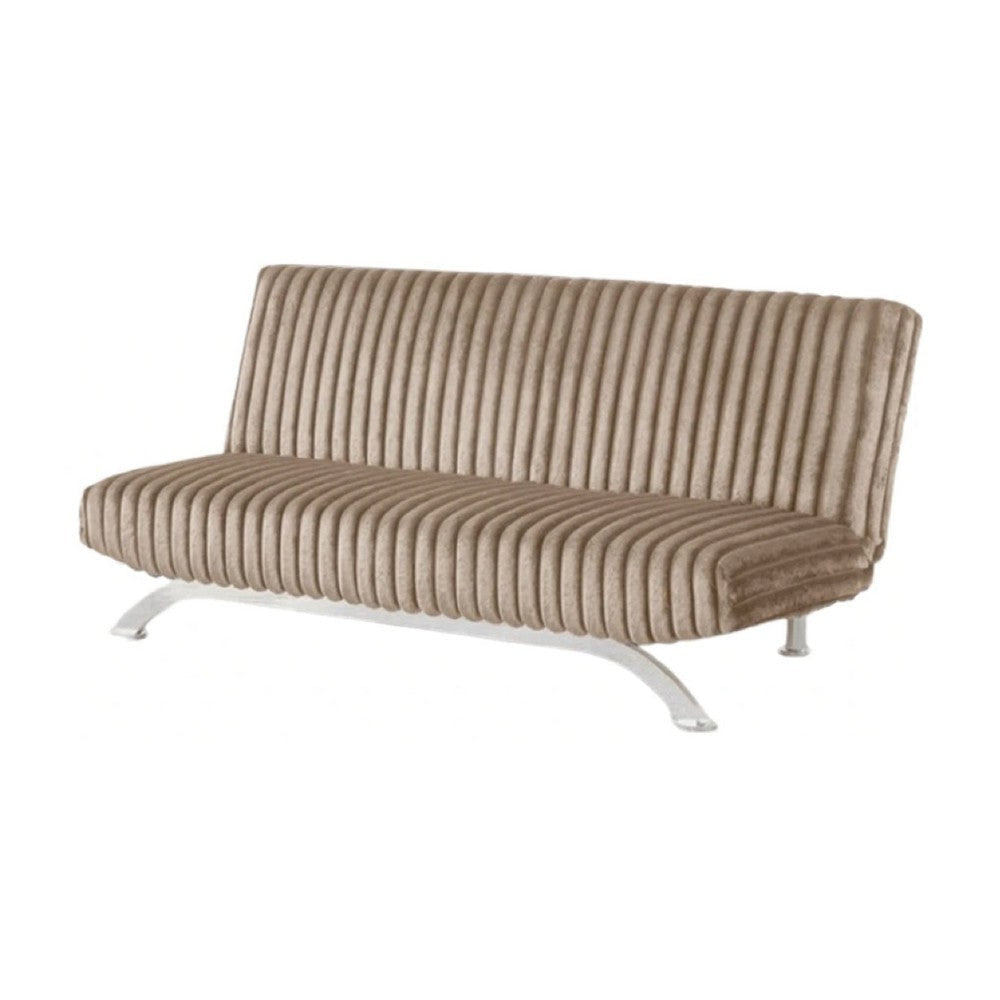 Villy Futon Sofa Bed | Chrome Metal Legs | Taupe Channel Tufted Fabric