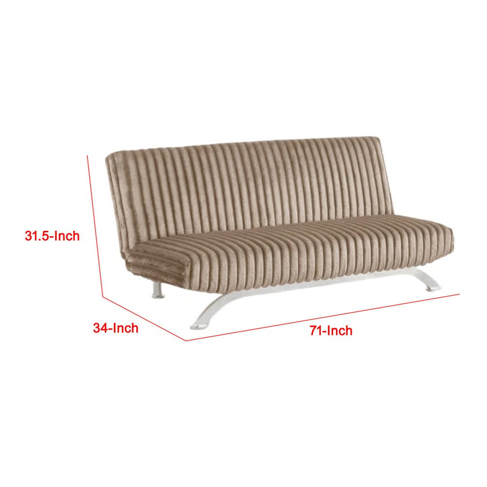 Villy Futon Sofa Bed | Chrome Metal Legs | Taupe Channel Tufted Fabric