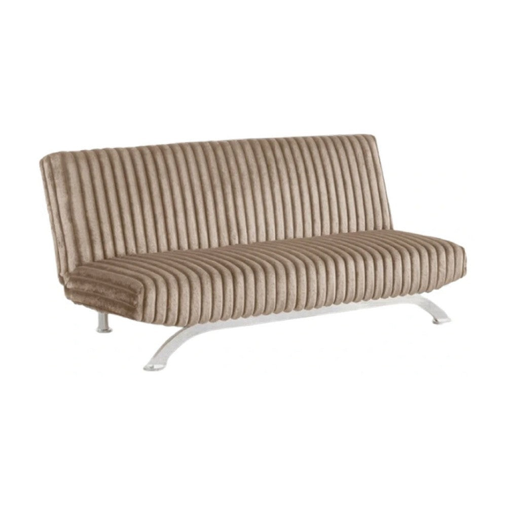 Villy Futon Sofa Bed | Chrome Metal Legs | Taupe Channel Tufted Fabric