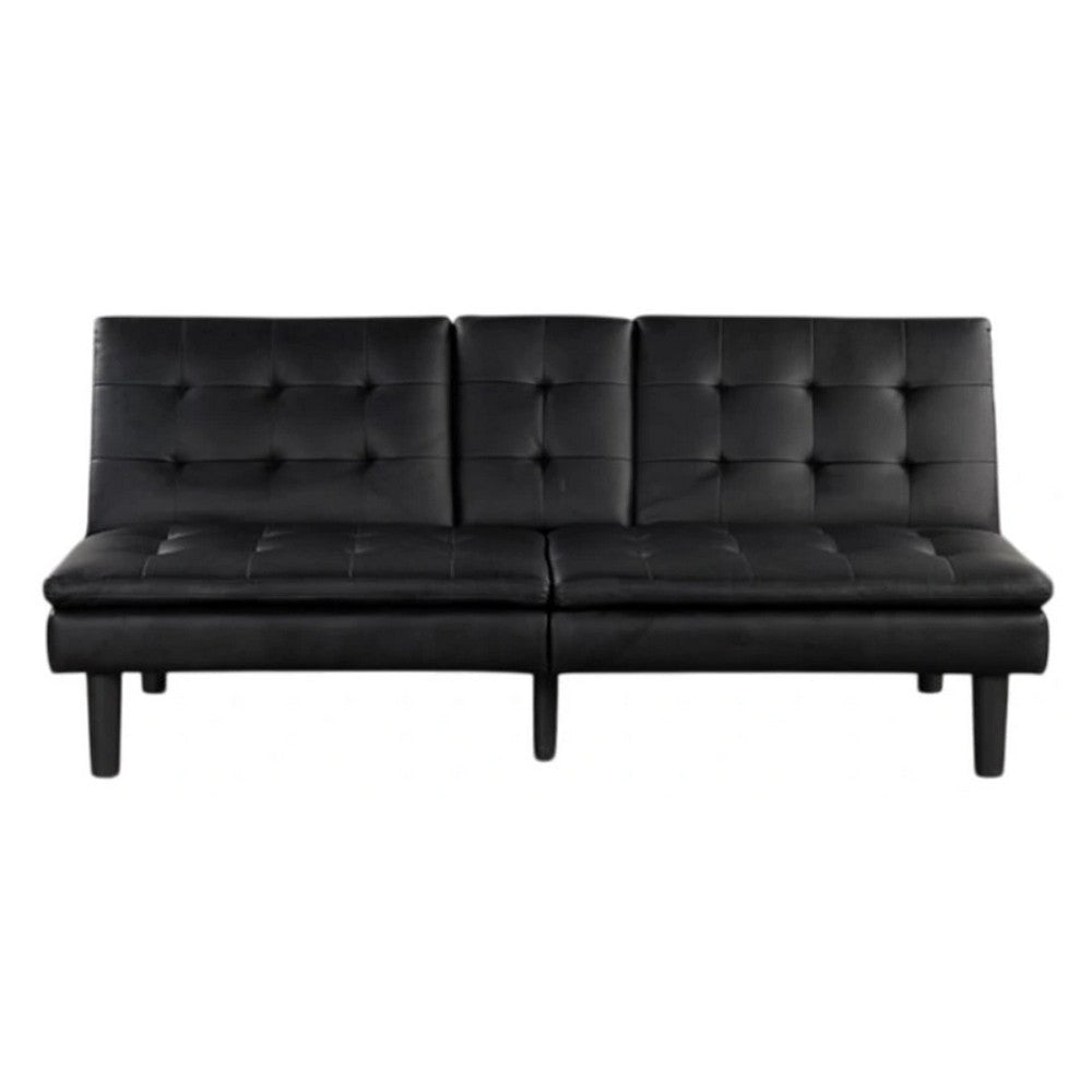 Berie Futon Sofa Bed | Drop-Down Tray | Cupholder | Black Faux Leather BM339456