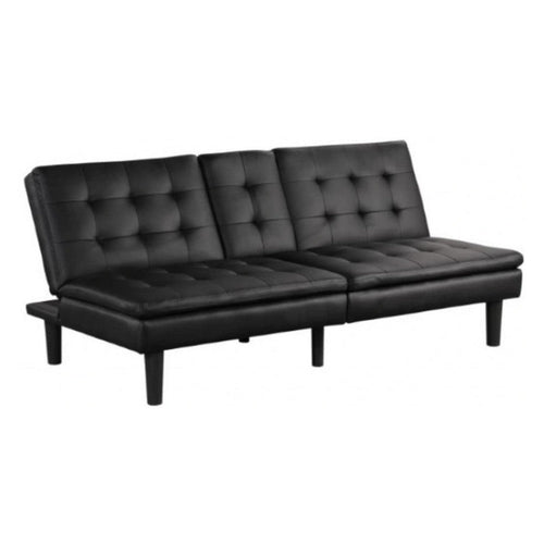 Berie Futon Sofa Bed | Drop-Down Tray | Cupholder | Black Faux Leather
