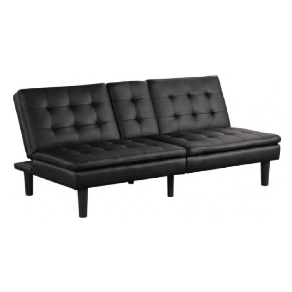 Berie Futon Sofa Bed | Drop-Down Tray | Cupholder | Black Faux Leather