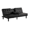 Berie Futon Sofa Bed | Drop-Down Tray | Cupholder | Black Faux Leather BM339456
