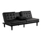Berie Futon Sofa Bed | Drop-Down Tray | Cupholder | Black Faux Leather BM339456