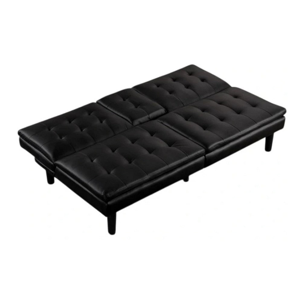 Berie Futon Sofa Bed | Drop-Down Tray | Cupholder | Black Faux Leather BM339456