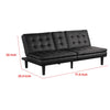 Berie Futon Sofa Bed | Drop-Down Tray | Cupholder | Black Faux Leather BM339456