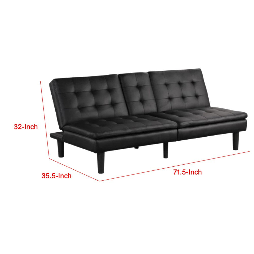 Berie Futon Sofa Bed | Drop-Down Tray | Cupholder | Black Faux Leather BM339456