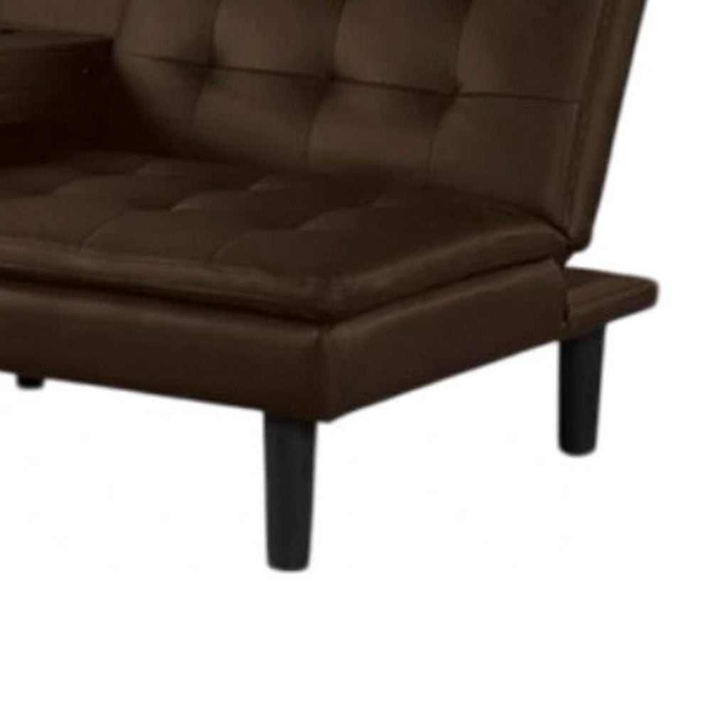 Berie Futon Sofa Bed | Drop-Down Tray & Cupholder | Brown Faux Leather BM339457