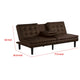 Berie Futon Sofa Bed | Drop-Down Tray & Cupholder | Brown Faux Leather BM339457