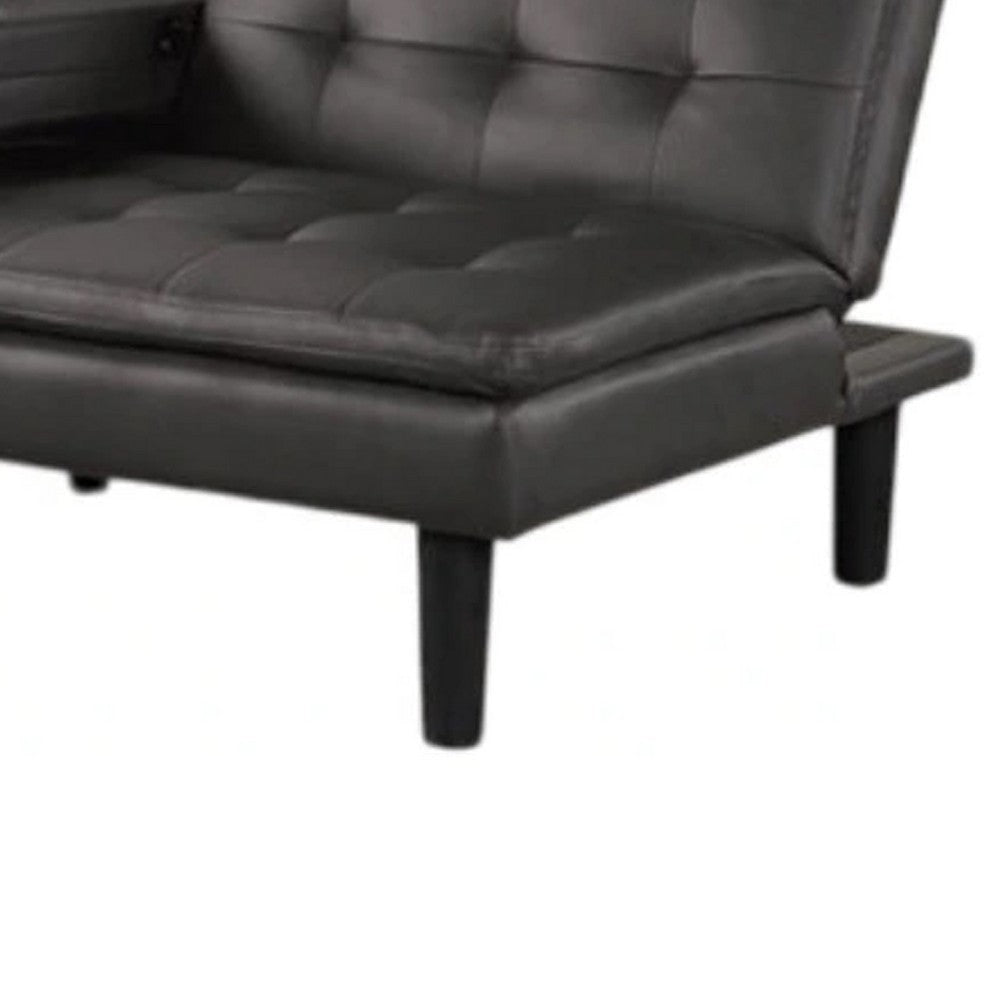 Berie Futon Sofa Bed | Drop-Down Tray & Cupholder | Gray Faux Leather BM339458
