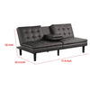 Berie Futon Sofa Bed | Drop-Down Tray & Cupholder | Gray Faux Leather BM339458