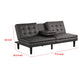 Berie Futon Sofa Bed | Drop-Down Tray & Cupholder | Gray Faux Leather BM339458