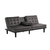 Berie Futon Sofa Bed | Drop-Down Tray & Cupholder | Gray Faux Leather