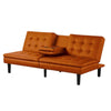 Berie Futon Sofa Bed | Drop-Down Tray | Cupholders | Orange Faux Leather BM339459