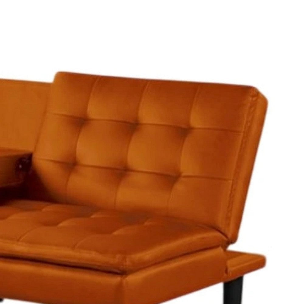 Berie Futon Sofa Bed | Drop-Down Tray | Cupholders | Orange Faux Leather BM339459