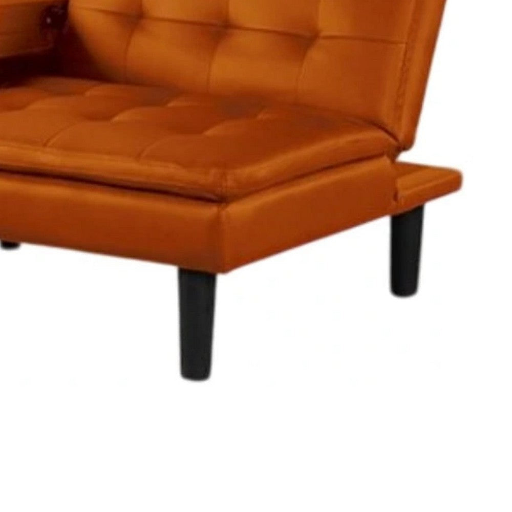 Berie Futon Sofa Bed | Drop-Down Tray | Cupholders | Orange Faux Leather BM339459