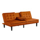 Berie Futon Sofa Bed | Drop-Down Tray | Cupholders | Orange Faux Leather