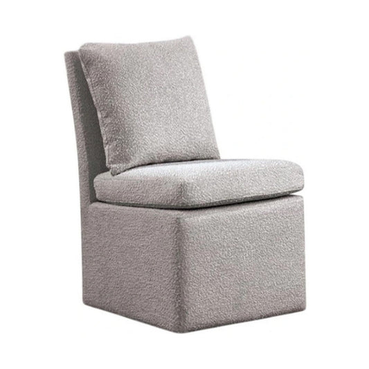 Ager Side Dining Chair w Caster Wheels | Light Gray Boucle Chenille