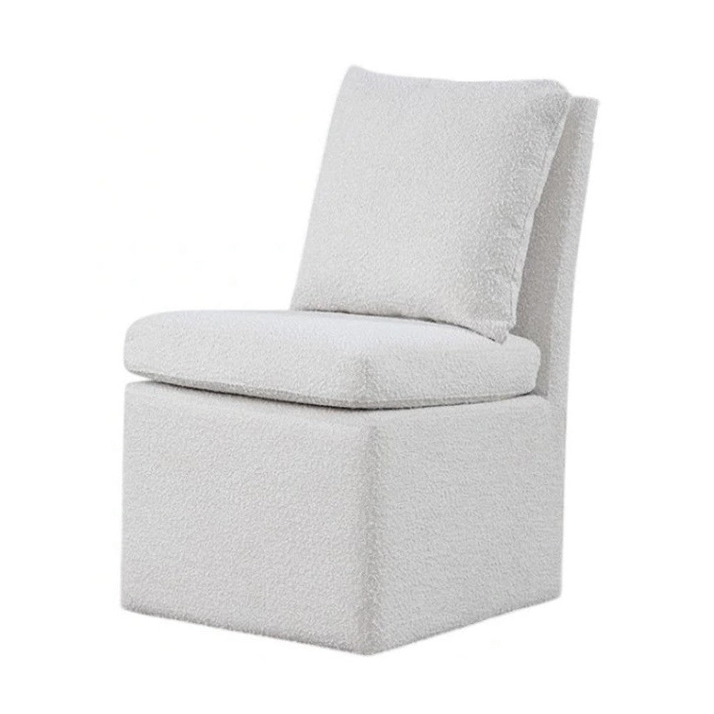Ager Side Dining Chair w 6 Caster Wheels | Barrel Style | White Boucle BM339461
