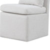 Ager Side Dining Chair w 6 Caster Wheels | Barrel Style | White Boucle BM339461