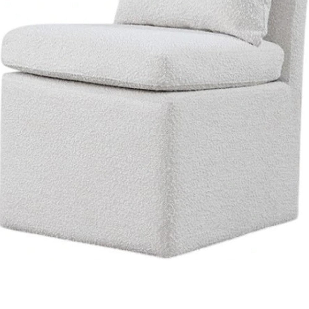 Ager Side Dining Chair w 6 Caster Wheels | Barrel Style | White Boucle BM339461