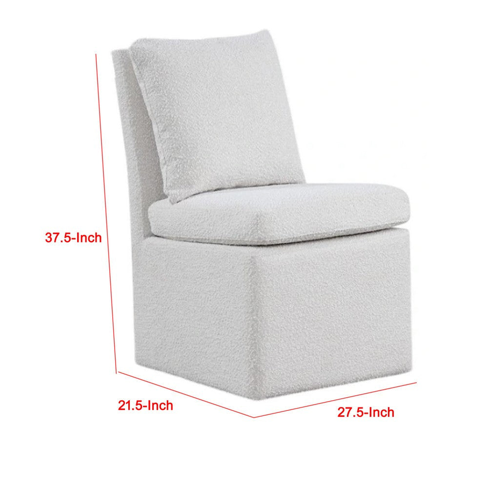 Ager Side Dining Chair w 6 Caster Wheels | Barrel Style | White Boucle BM339461