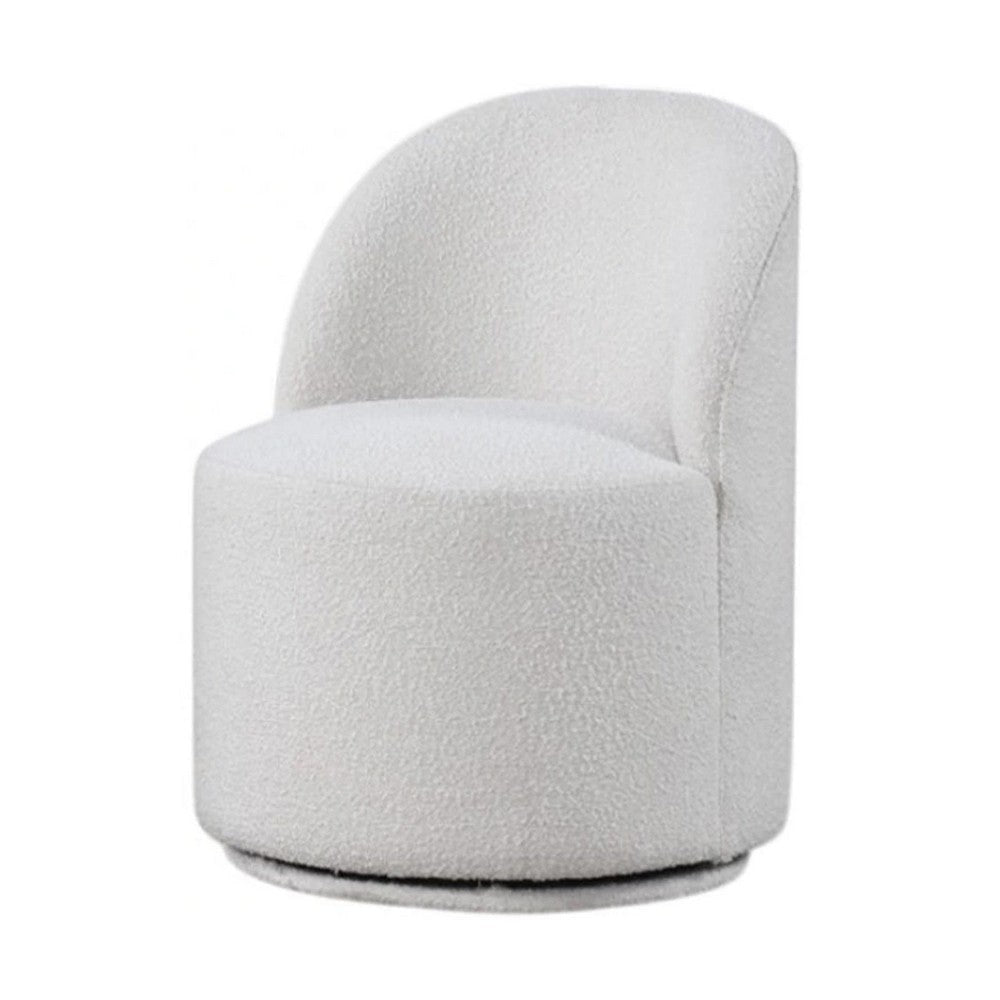 Ager Side Dining Swivel Chair | Curved Barrel Style | White Boucle Chenille