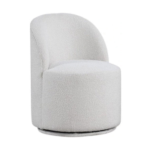 Ager Side Dining Swivel Chair | Curved Barrel Style | White Boucle Chenille