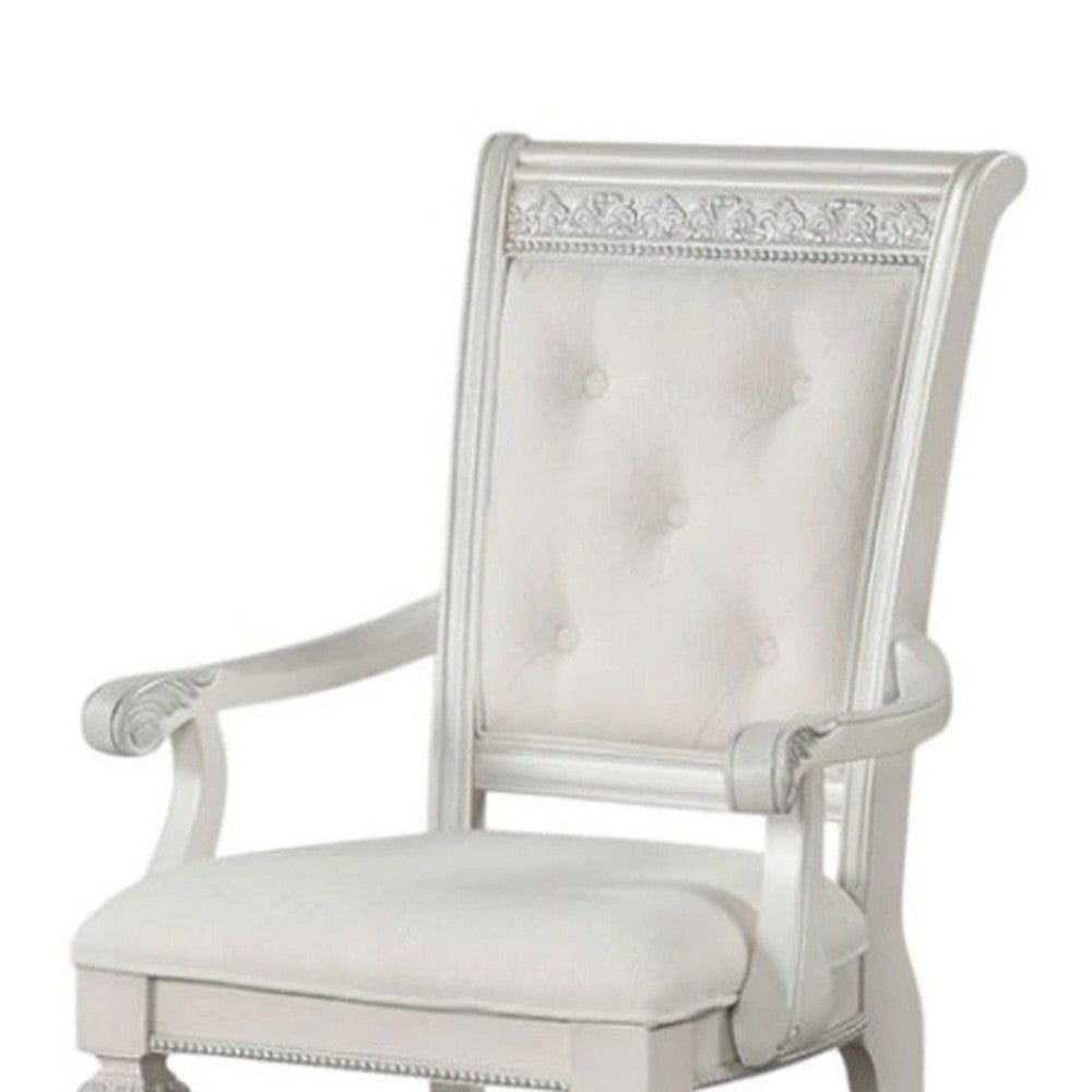 Miamy Dining Armchair Set of 2 | Solid Wood | Ivory Button Tufted Fabric BM339464