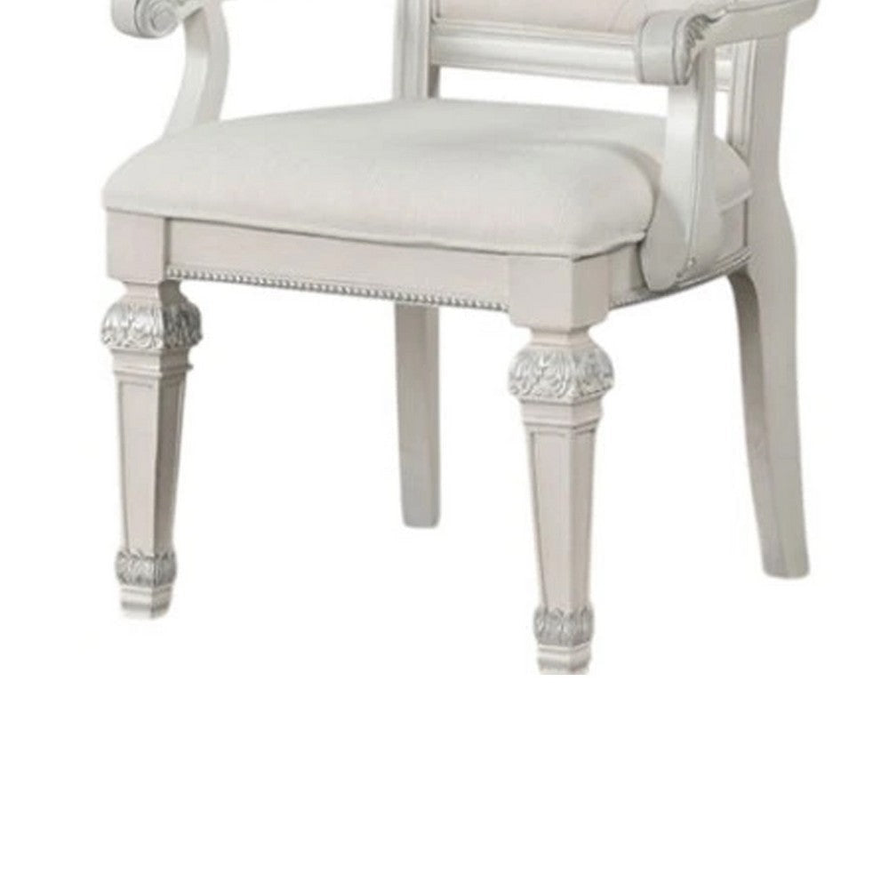 Miamy Dining Armchair Set of 2 | Solid Wood | Ivory Button Tufted Fabric BM339464