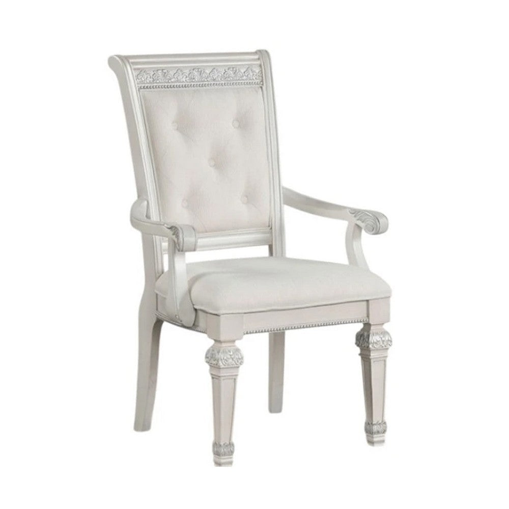 Miamy Dining Armchair Set of 2 | Solid Wood | Ivory Button Tufted Fabric