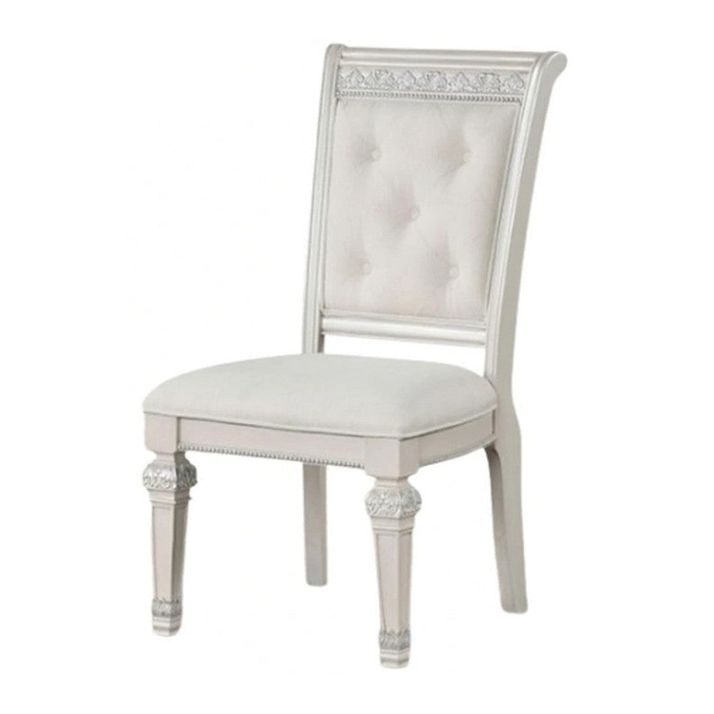 Miamy Dining Armchair Set of 2 | Solid Wood | Ivory Button Tufted Fabric BM339464