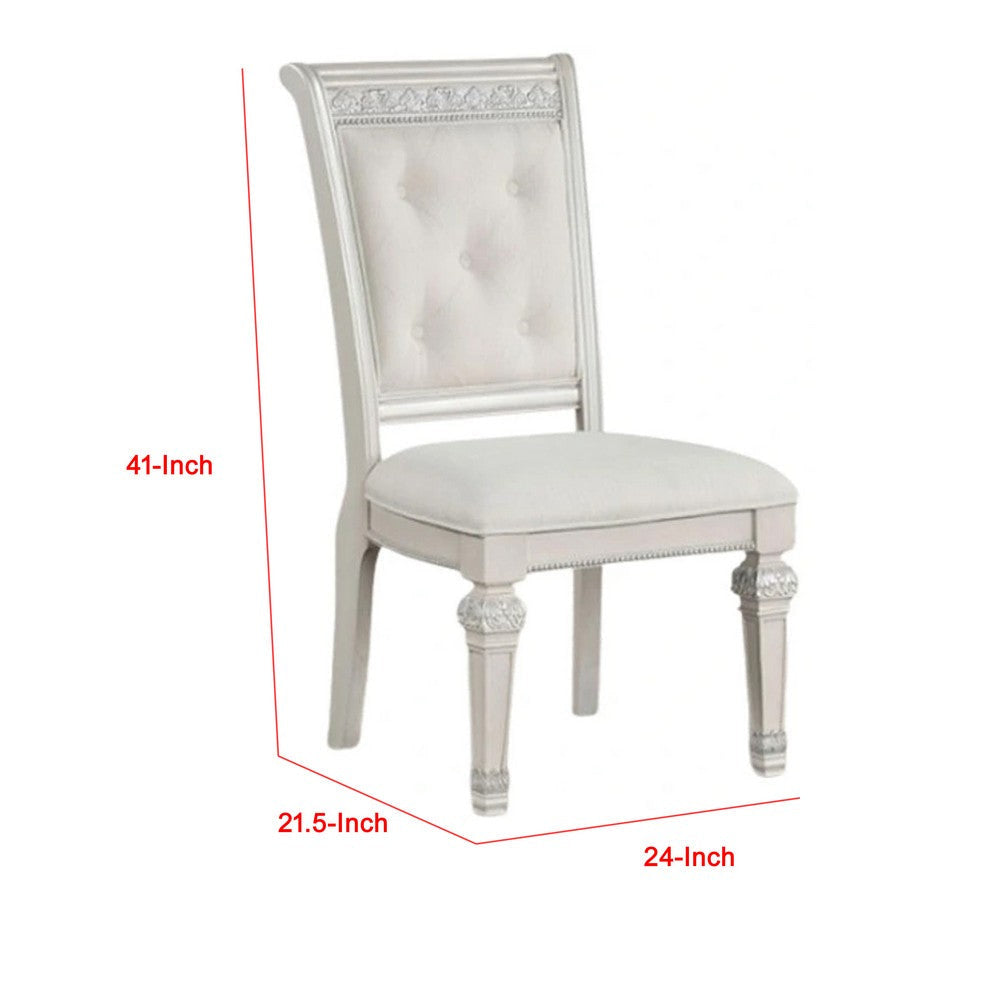 Miamy Dining Armchair Set of 2 | Solid Wood | Ivory Button Tufted Fabric BM339464