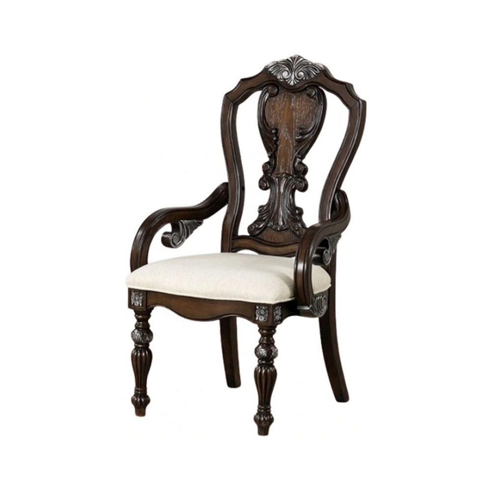 Naddy Dining Armchair Set of 2 | Ornate Corbels | Dark Brown Solid Wood BM339466