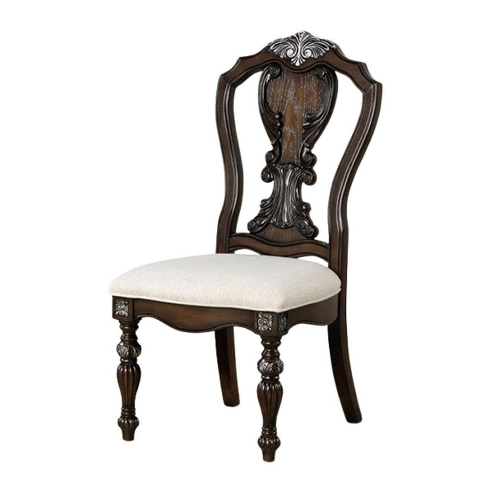 Naddy Side Dining Chair Set of 2 | Ornate Carved Dark Brown Wood BM339467