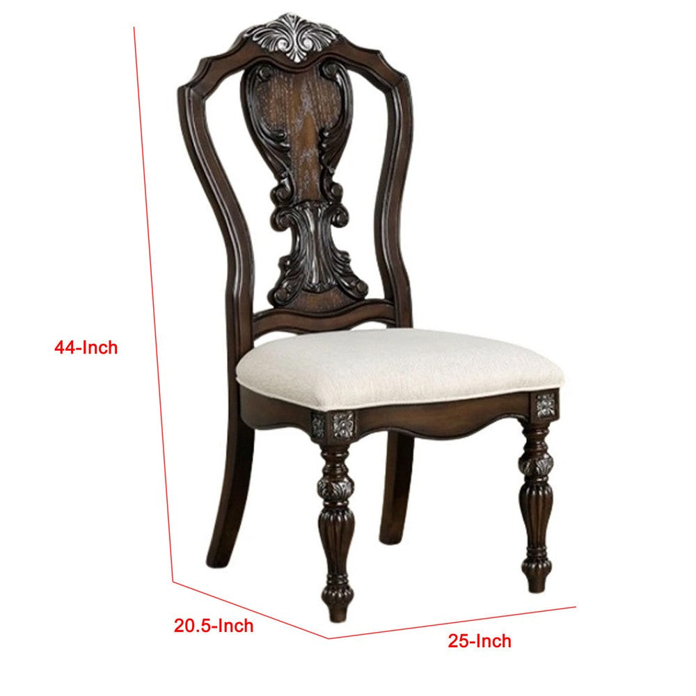 Naddy Side Dining Chair Set of 2 | Ornate Carved Dark Brown Wood BM339467