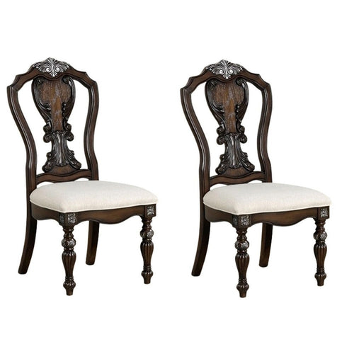 Naddy Side Dining Chair Set of 2 | Ornate Carved Dark Brown Wood