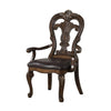 Leova Armchair Set of 2 | Ornate Corbels | Dark Brown Wood | Faux Leather BM339468
