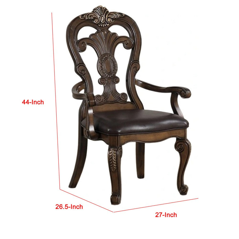 Leova Armchair Set of 2 | Ornate Corbels | Dark Brown Wood | Faux Leather BM339468